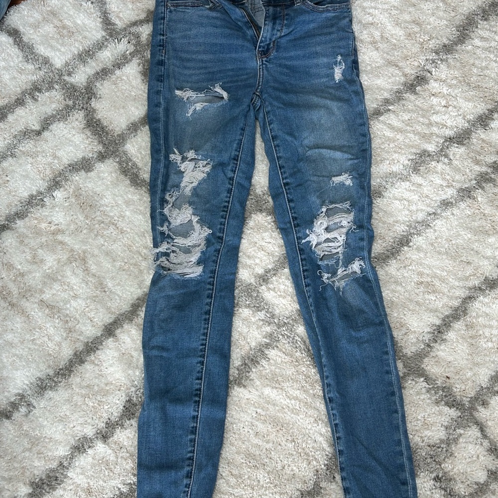 American Eagle Blue Skinny Jeans Distressed SIZE US2